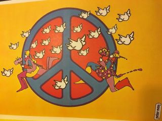 Circle Peace Sign Peter Max Psychedelic Vintage Art Poster 1970 Hippie Love Dove 4