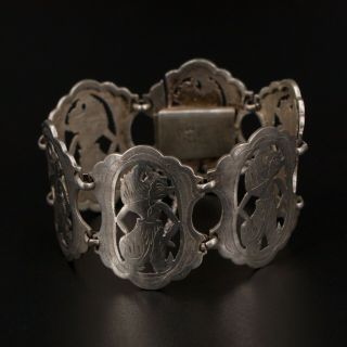 Vtg Sterling Silver - Signed Dlm Cutout Warrior Panel Link 6.  5 " Bracelet - 26.  5g