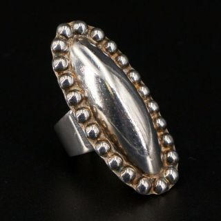 Vtg Sterling Silver - Mexico Taxco Solid Granulated Oval Ring Size 6.  5 - 14g