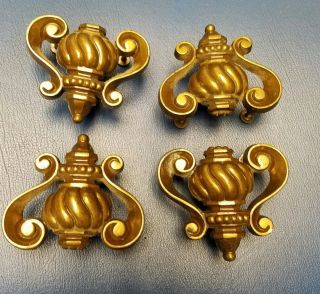 Set Of 4 Antique Ornate Ant Brass 3 Screw Cabinet Drawer Handles Pulls