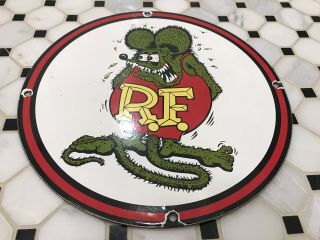 Vintage Rat Fink Porcelain Sign Hot Rod Ed " Big Daddy " Roth Gas Oil Ford Moon
