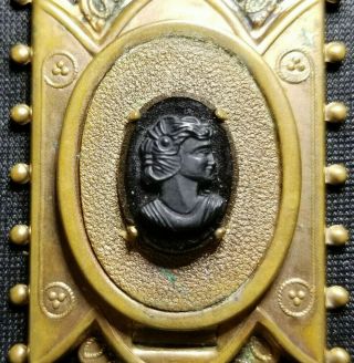 Antique Victorian Mourning Black Cameo Pendant Locket Vintage Ornate Necklace 2