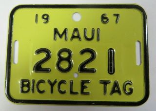Vintage 1967 Maui Hawaii Bicycle Tag License Plate Bike Near No.  2821