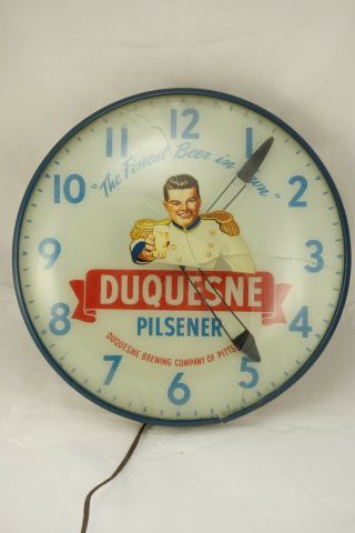 Vintage 1950 ' s Duquesne Pilsner Advertising Beer Lighted Clock Sign Pam Clock Co 2