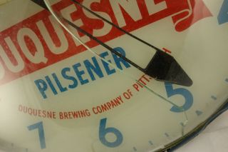 Vintage 1950 ' s Duquesne Pilsner Advertising Beer Lighted Clock Sign Pam Clock Co 7