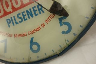 Vintage 1950 ' s Duquesne Pilsner Advertising Beer Lighted Clock Sign Pam Clock Co 8