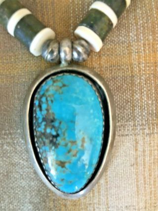 Vintage Native Old Pawn Sterling Silver Turquoise Necklace Signed