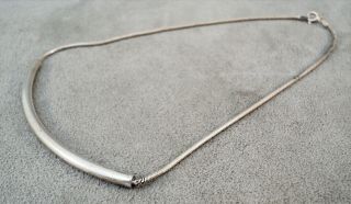 Vintage Sterling Silver Choker Necklace With Solid Curved Band 14 " - Estate Find