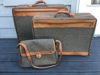 Vintage Hartmann Luggage Tweed Three Piece Nesting Wheels Patent Pending