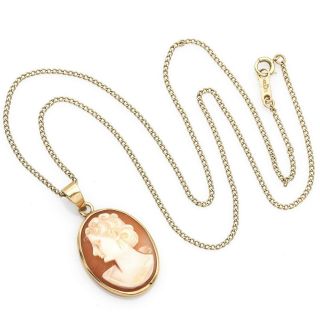 Antique 14k Yellow Gold Cameo Oval Pendant Necklace 4.  1 Grams 16 Inches