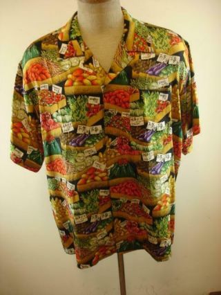 Vtg 1992 Mens Sz M Nicole Miller 100 Silk Shirt Limited Edition Farmers Market