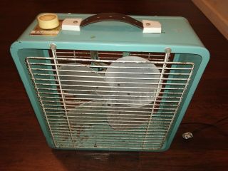 Vintage Eskimo Turquoise Box Fan Model 12105 3 - Speed