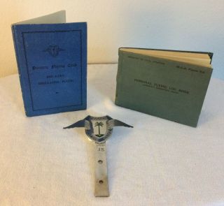 Vintage 1949 Penang Flying Club Hood Ornament,  Bye - Laws & Flight Log Book