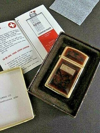 Vtg L6 Hole 5 Barrel Zippo Lighter Box Pamphlet Amber/black/gold Tone Mono