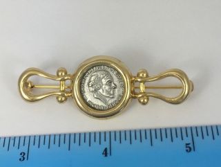 Rare Vintage Faux Ancient Coin Paolo Gucci Bar Pin Brooch - 2 1/4 Inches
