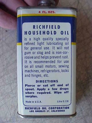 Vintage Richfield Household Oil Can Lead Top Beauty 1950s 5
