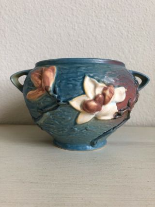 Vintage Roseville Pottery Magnolia Blue Jardiniere Pot 665 - 5