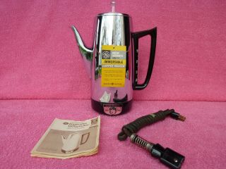 Vtg 60s General Electric Immersible 9 - Cup Percolator Coffee Pot Maker