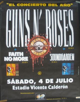 Guns N Roses Soundgarden Faith No More 1992 Vintage Spain Concert Promo Poster