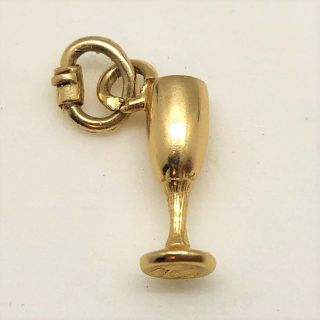 Vintage Champagne Glass Pendant Charm 14k Yellow Gold & 14k Link Lock Jump Ring