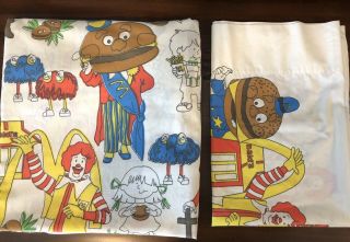 Vintage Mcdonalds Flat Bed Sheet & Pillow Case Ronald Mcdonald 1976