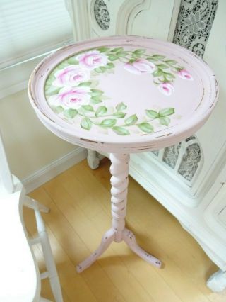 Bydas Lovely Roses Round Accent Table Wood Hp Hand Painted Chic Shabby Vintage