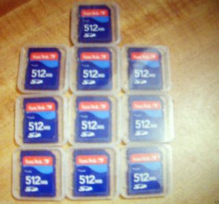 Qty=10 Sandisk 512mb Sd Memory Card  With Case (ships Quickly From Usa)