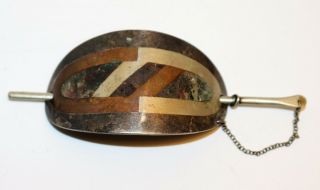 Vintage Native American Brass Copper Sterling Inlay Signed Hair Ornament Clip