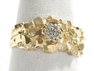 Vintage 10k Yellow Gold 7 - Natural Diamond Nugget Style Mens Ring 3.  8 Gr Size 9