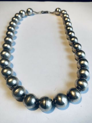 Vtg Taxco Mexican 925 Sterling Silver Large Bead Necklace Mexico