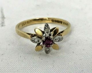 Vintage 18ct Gold Diamond And Ruby Ring