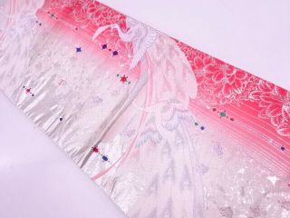 3889503: Japanese Kimono / Vintage Fukuro Obi For Furisode / Woven Flower & Peac