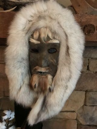 Antique/Vintage Inuit Hide And Fur Mask 2