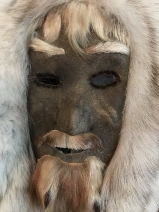 Antique/Vintage Inuit Hide And Fur Mask 3