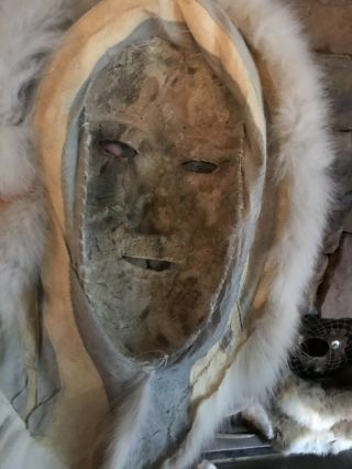 Antique/Vintage Inuit Hide And Fur Mask 6