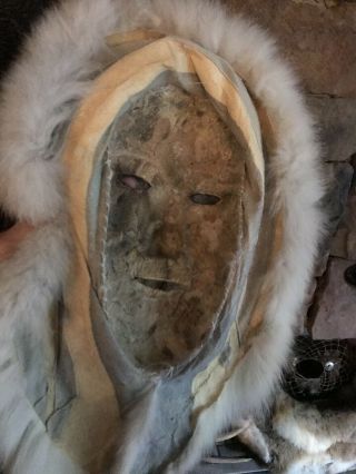 Antique/Vintage Inuit Hide And Fur Mask 7