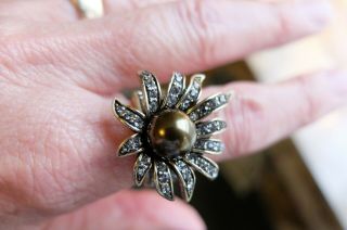 Vintage Deco Heidi Daus Swarovski Rhinestones Pearl Starburst Flower Ring NIB 2