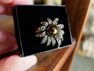 Vintage Deco Heidi Daus Swarovski Rhinestones Pearl Starburst Flower Ring NIB 3