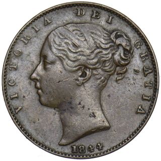 1844 Farthing - Victoria British Copper Coin - Rare