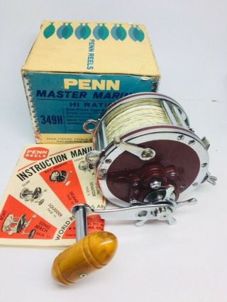 Vintage Penn 349 H Master Mariner Deep Sea Fishing Reel High Speed Maroon Plates