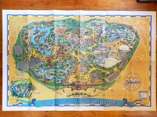 Vintage 1966 Walt Disneyland Magic Kingdom Theme Park Folded Map Guide 44 " X 30 "