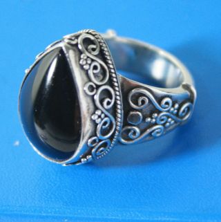 Vintage Sterling Silver 925 Pear Shape Black Onyx Massive Ring Sz 8