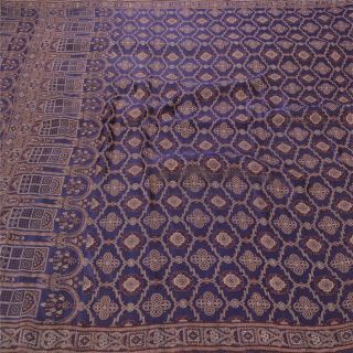 Sanskriti Vintage Blue Heavy Saree Pure Satin Silk Banarasi Brocade Fabric Sari
