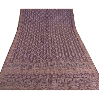 Sanskriti Vintage Blue Heavy Saree Pure Satin Silk Banarasi Brocade Fabric Sari 4
