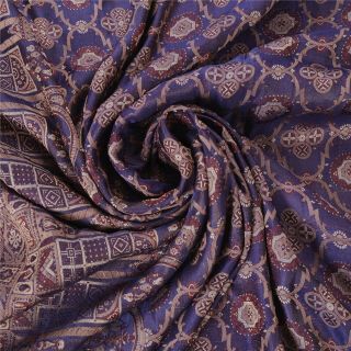 Sanskriti Vintage Blue Heavy Saree Pure Satin Silk Banarasi Brocade Fabric Sari 5