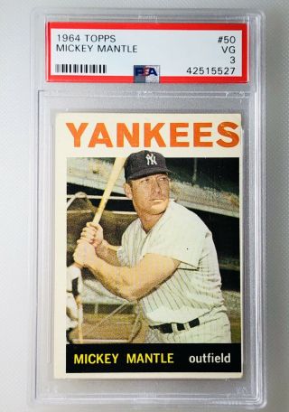 1964 Topps Mickey Mantle 50 Psa 3 Vg Vintage Baseball Card Hof