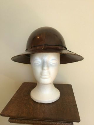 Vintage Brown MSA Skullgard Miners Safety Helmet Hard Hat Full Brim 