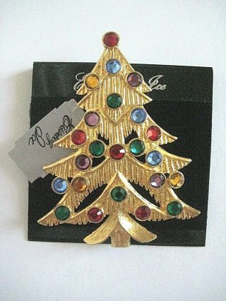 Eisenberg Ice Gold Tone Multi - Colored Rhinestone Christmas Tree Brooch,  Nu