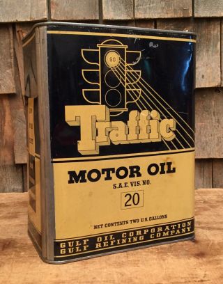 Vintage Gulf Traffic 2 Gl Motor Oil Tin Can Awesome Light Graphic Sign