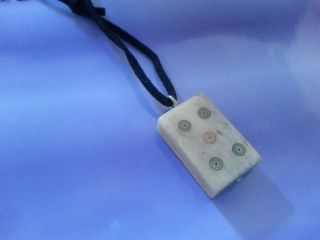 Special Vintage Necklace Carved Mah Jongg Tile Mahjong 5 Circle Bullseye W Cord